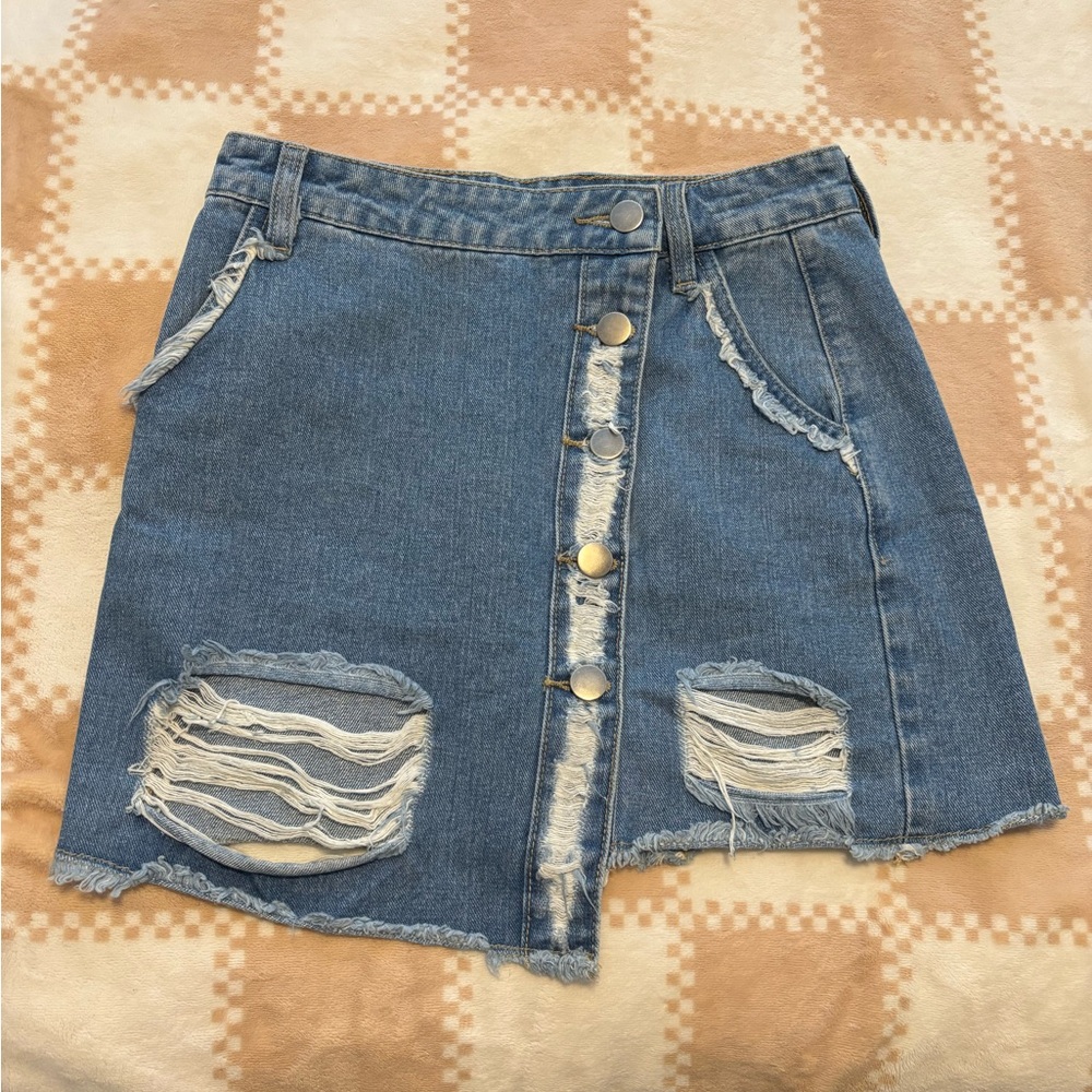 Forever 21 Blue Distressed Denim Mini Skirt